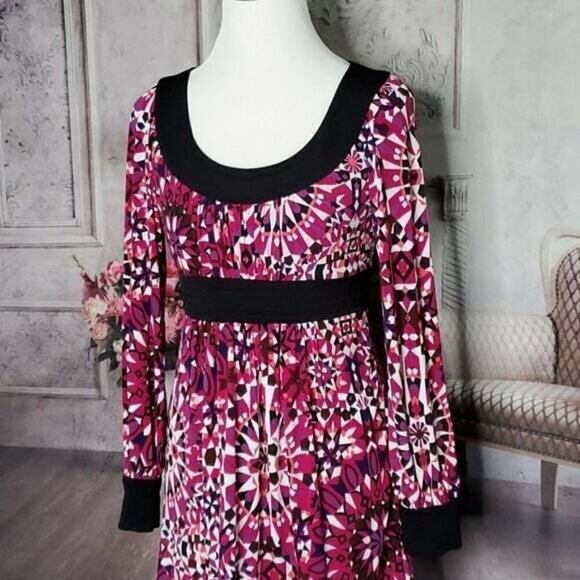 𝅺maggy London Pink Geometric Lined Scoop Neck Knee Length Sheath Dress Size 6 - Picture 5 of 13